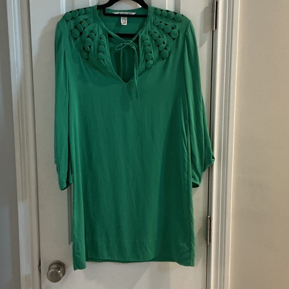 Diane Von Furstenberg Emerald Green Embellished Yoke Tunic